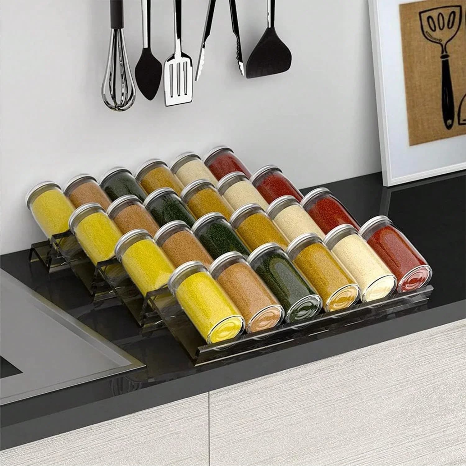 Organizator extensibil pentru condimente în sertar sau dulap - Suport acrilic pe 2/4 niveluri pentru borcane