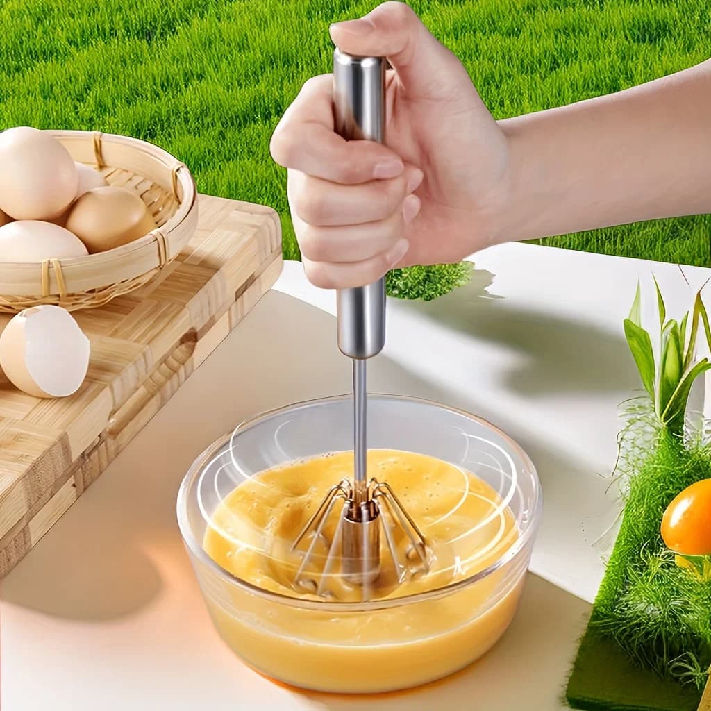 Tel semiautomat din inox pentru ouă și cremă, mixer manual de bucătărie