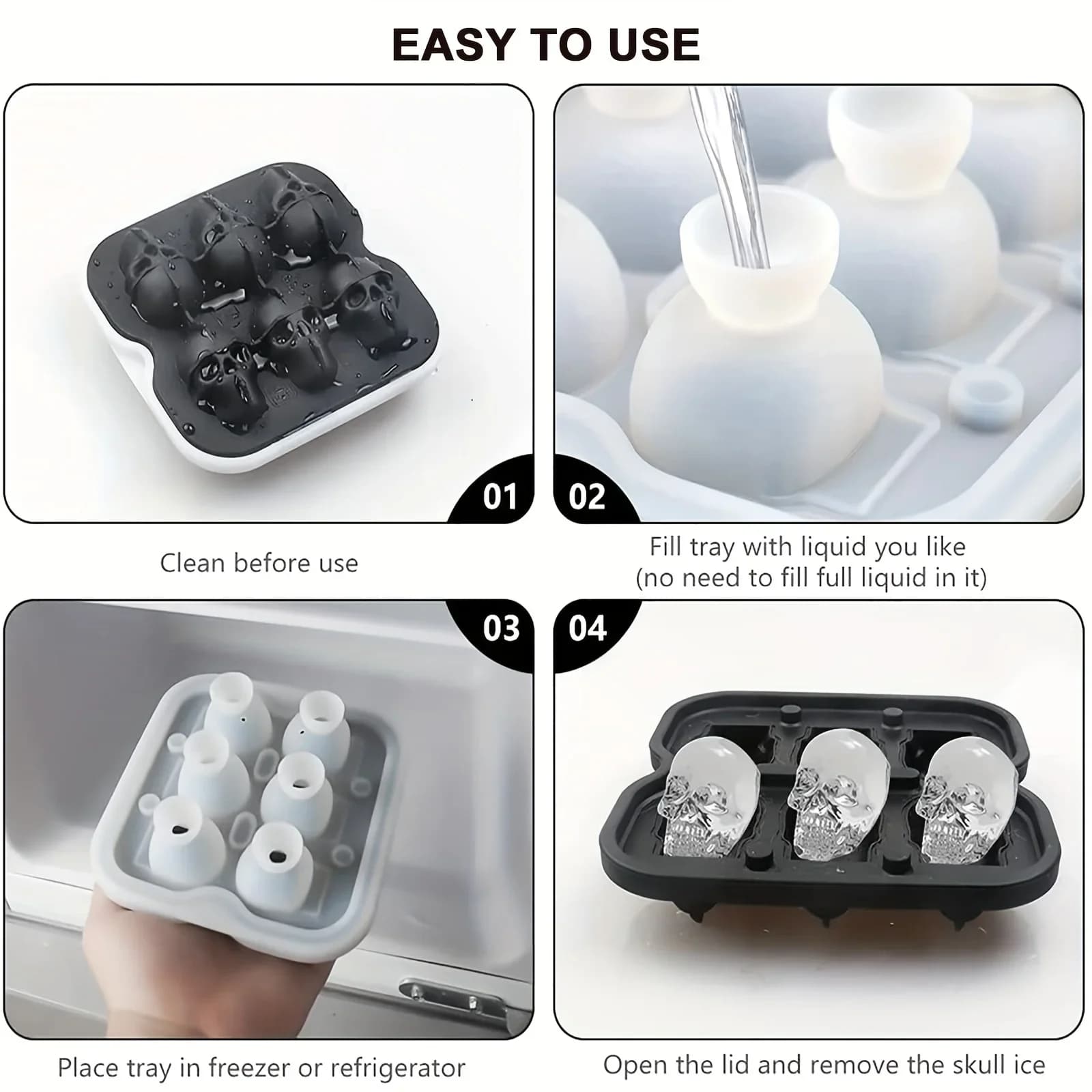 Formă din silicon 3D pentru gheață craniu, fără BPA