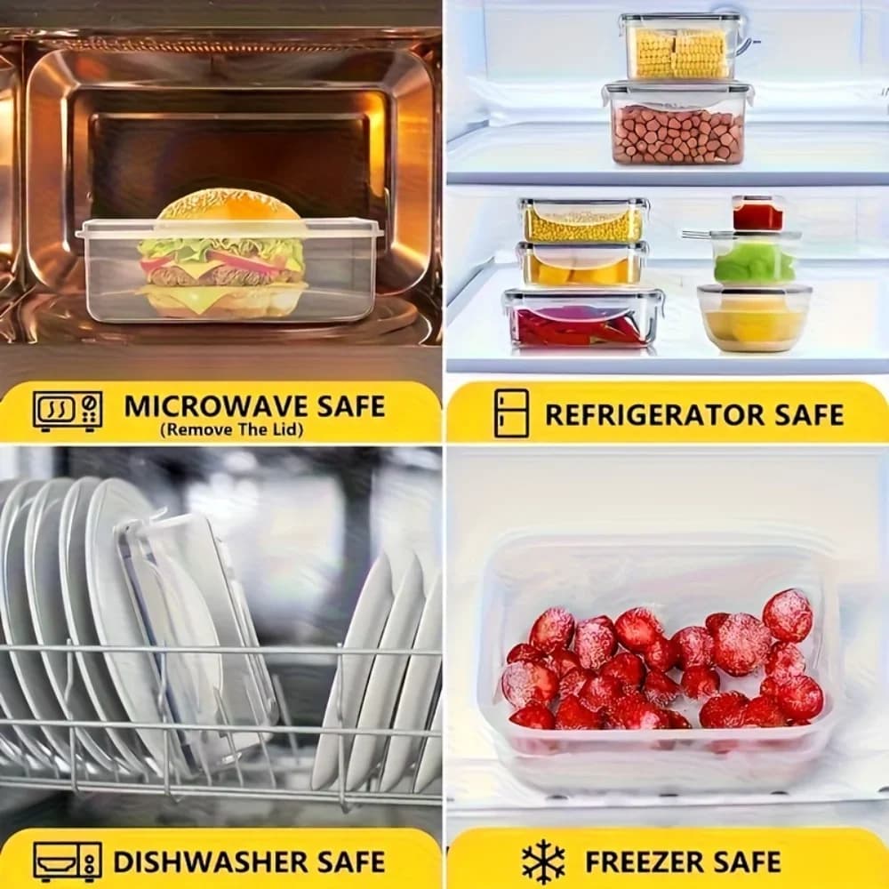 Set 8 caserole alimentare ermetice fără BPA cu capac clipsabil - Plastic PP pentru microunde și congelator