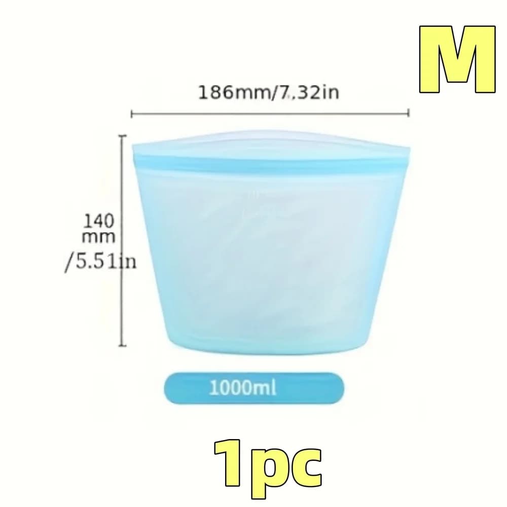 Set 1/3 pungi din silicon reutilizabile pentru alimente, pungi etanșe cu fermoar pentru frigider și congelator