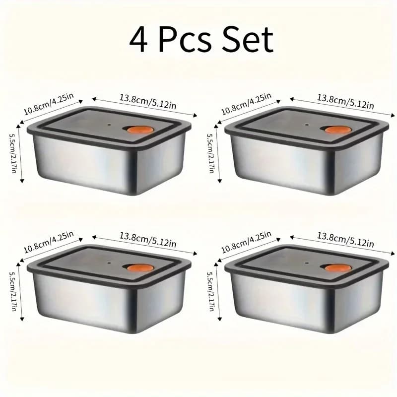 Set 4 caserole alimentare din inox, etanșe și stivuibile, fără BPA, pentru frigider și congelator